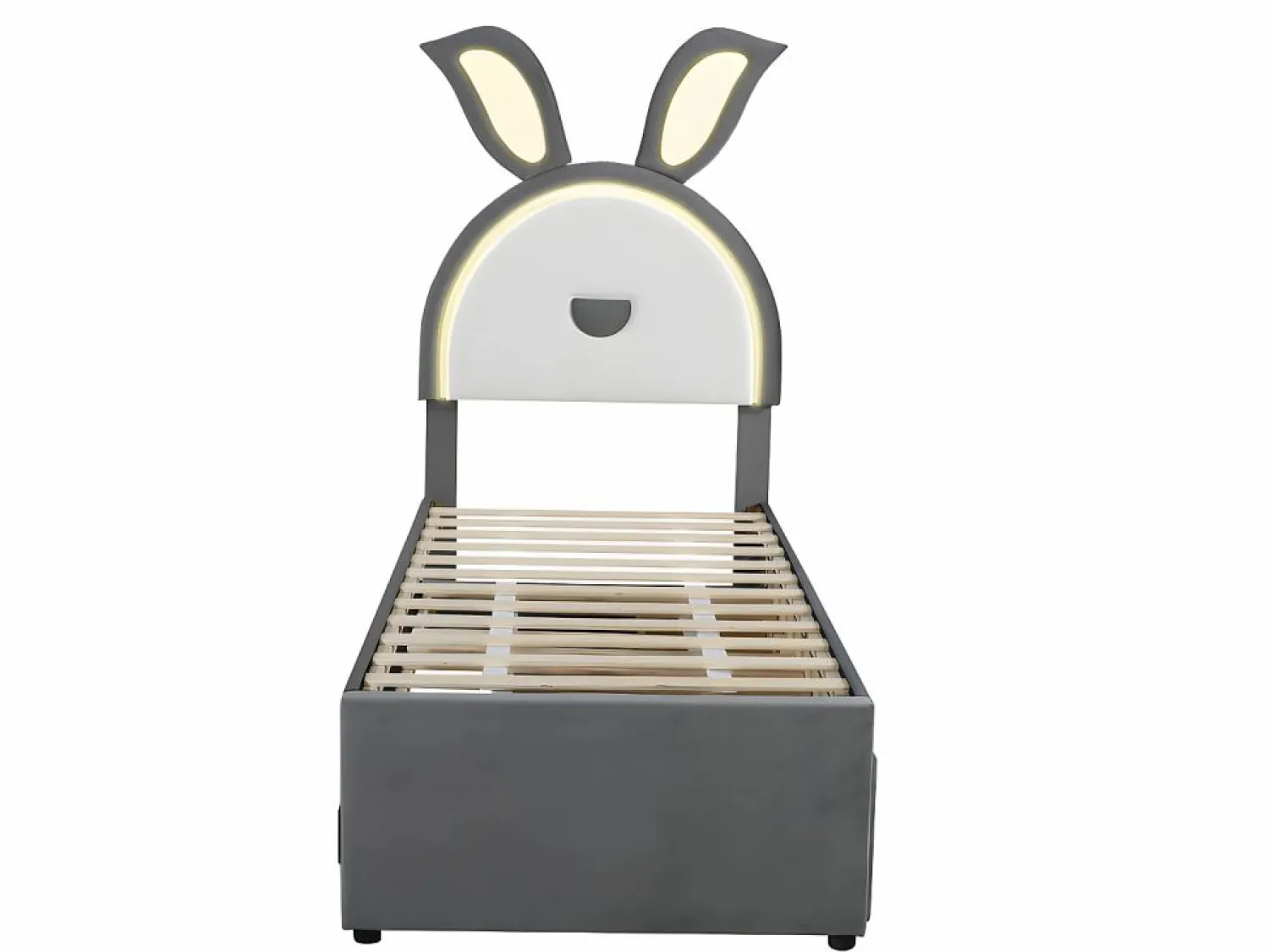 New Cama infantil 90x200cm en terciopelo - cama nido con 3 cajones y luces LED de colores - Cama Nido