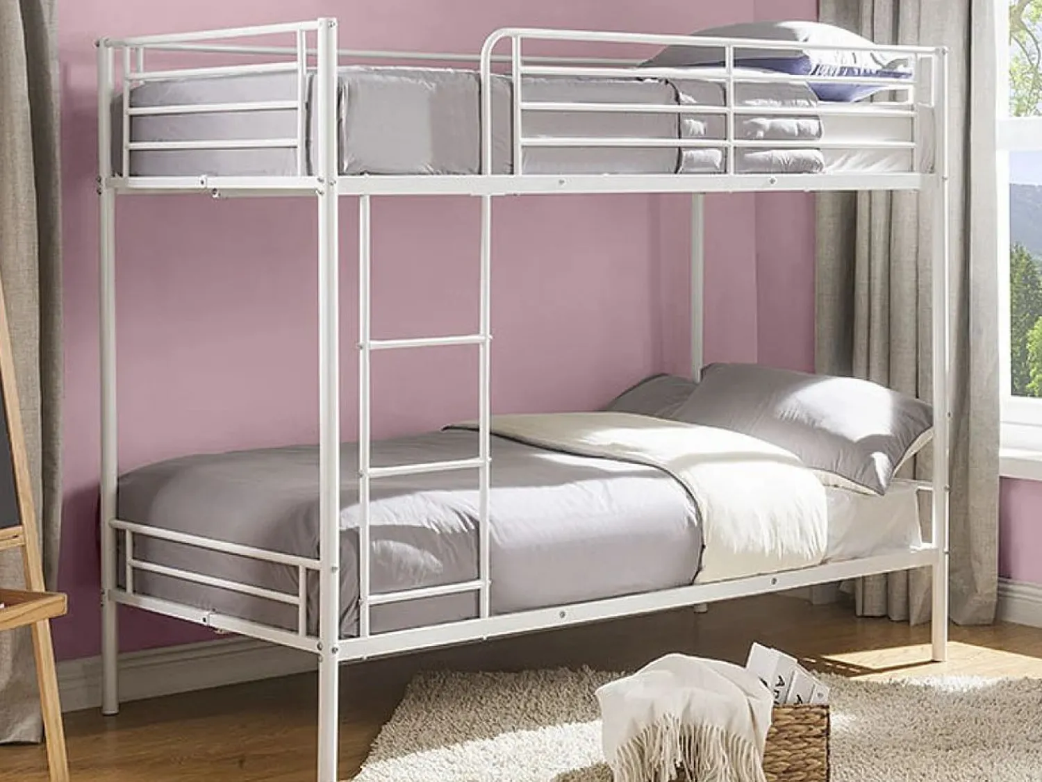 Outlet Cama litera 2 x 90 x 190 cm metal con somieres y colchón. DUOTIS II Cama Litera