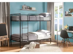 Outlet Cama litera 2 x 90 x 190 cm metal con somieres y colchón. DUOTIS II Cama Litera