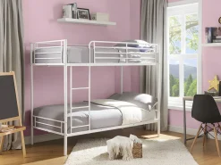 Sale Vente-unique Cama litera 2 x 90 x 190 cm metal con somieres y colchón. DUOTIS II Blanco
