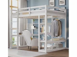 Best Cama mezzanine infantil 140x200cm - con escalera - con mesa - con perchero simple - (sin colchón) Cama Alta