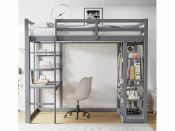 Outlet Cama mezzanine infantil 140x200cm - con escalera - con mesa - con perchero simple - (sin colchón) Cama Alta|Cama Con Almacenaje