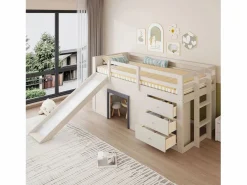 Cama mezzanine infantil 90x200 cm - con tobogán - 3 cajones - (sin colchón) Cama Alta|Cama Infantil