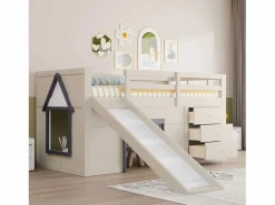Cama mezzanine infantil 90x200 cm - con tobogán - 3 cajones - (sin colchón) Cama Alta|Cama Infantil