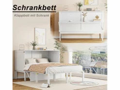 Cama Murphy de 140x200 cm, cama abatible vertical con somier de láminas, ideal para jóvenes - Blanca