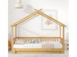 ModernLuxe Cama nido - cama cabina para niños 90(180)x200cm en madera maciza - Natural