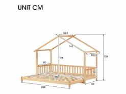 ModernLuxe Cama nido - cama cabina para niños 90(180)x200cm en madera maciza - Natural