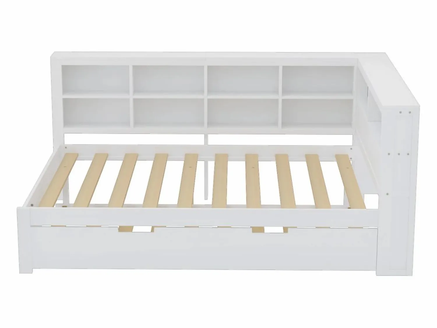 Merax Cama nido 140 x 200 cm + 90 x 190 cm con toma USB y librería - Madera maciza - (sin colchón)
