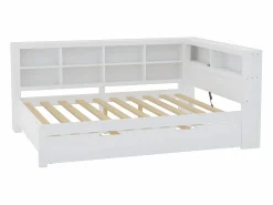 Merax Cama nido 140 x 200 cm + 90 x 190 cm con toma USB y librería - Madera maciza - (sin colchón)