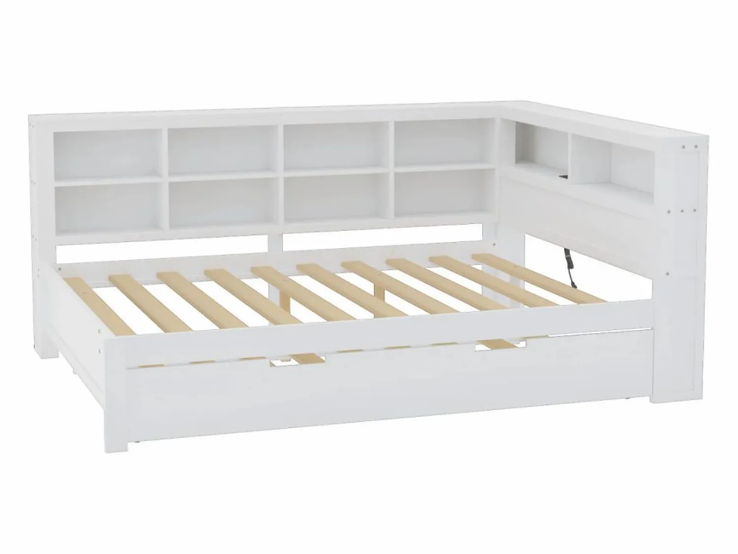 Merax Cama nido 140 x 200 cm + 90 x 190 cm con toma USB y librería - Madera maciza - (sin colchón)