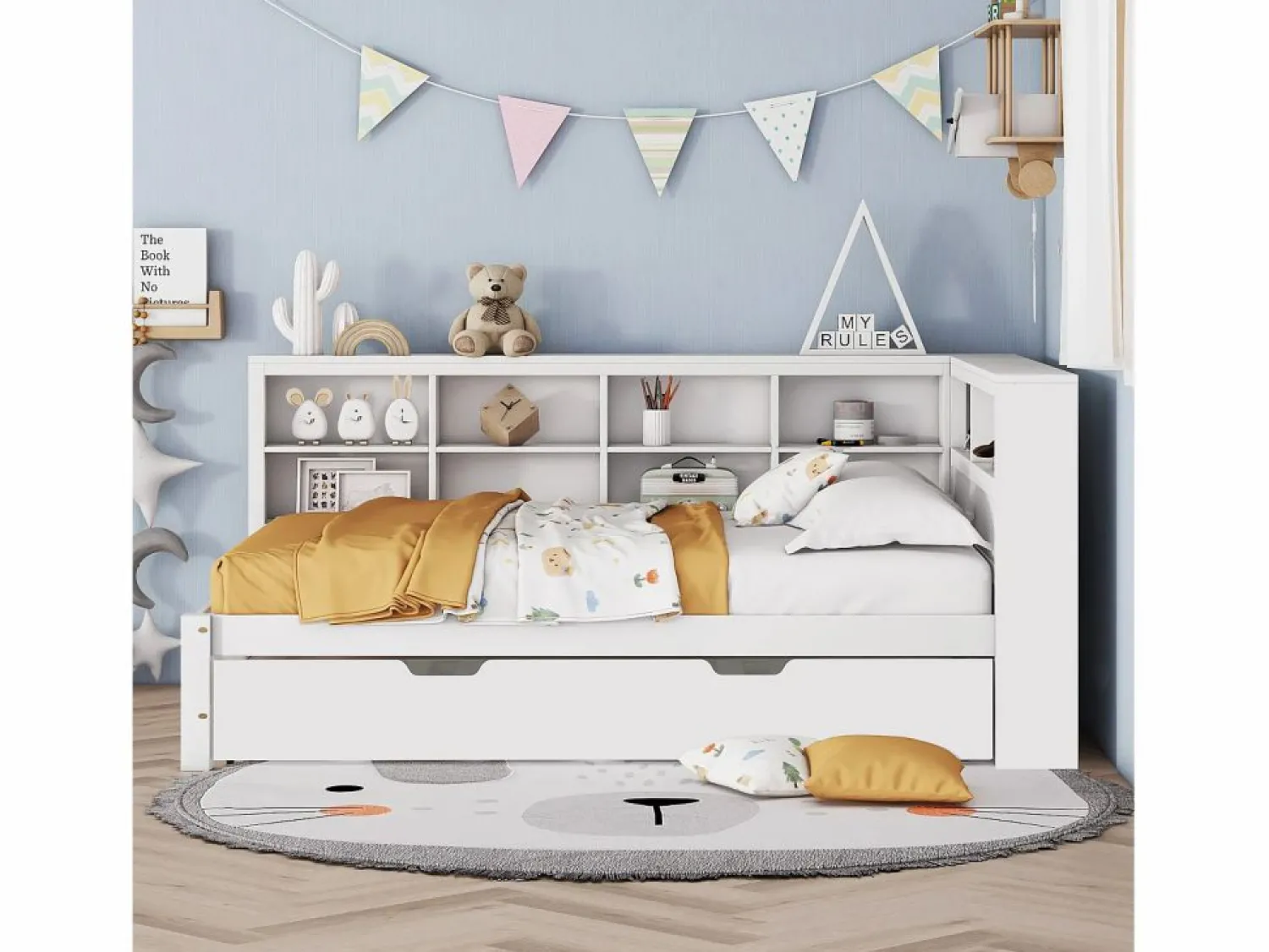 Outlet Merax Cama nido 140 x 200 cm + 90 x 190 cm con puerto USB y almacenaje - madera maciza - Blanco
