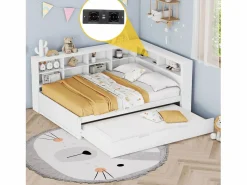 Outlet Merax Cama nido 140 x 200 cm + 90 x 190 cm con puerto USB y almacenaje - madera maciza - Blanco