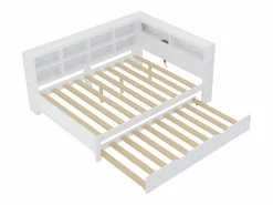 Outlet Merax Cama nido 140 x 200 cm + 90 x 190 cm con puerto USB y almacenaje - madera maciza - Blanco