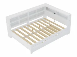 Outlet Merax Cama nido 140 x 200 cm + 90 x 190 cm con puerto USB y almacenaje - madera maciza - Blanco
