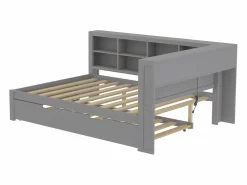 Merax Cama nido 140 x 200 cm + 90 x 190 cm con toma USB y librería - Madera maciza - (sin colchón)