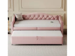 Online Cama nido 90 x 200 cm con tomas USB, sofá cama - Tela de lino - Somier de láminas - (sin colchón) Cama Nido