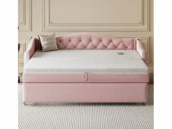 Online Cama nido 90 x 200 cm con tomas USB, sofá cama - Tela de lino - Somier de láminas - (sin colchón) Cama Nido