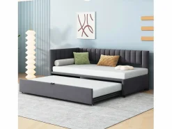 Best Merax Cama nido 90/180 x 200 cm en forma de L, Sofá cama - Terciopelo - Somier de láminas - (sin colchón) Gris
