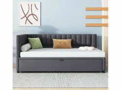 Best Merax Cama nido 90/180 x 200 cm en forma de L, Sofá cama - Terciopelo - Somier de láminas - (sin colchón) Gris