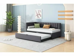 Best Merax Cama nido 90/180 x 200 cm en forma de L, Sofá cama - Terciopelo - Somier de láminas - (sin colchón) Gris