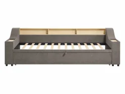 Vente-unique Cama nido 2 x 80 x 200 cm con almacenamiento y puerto USB en tela - ORAVAYA