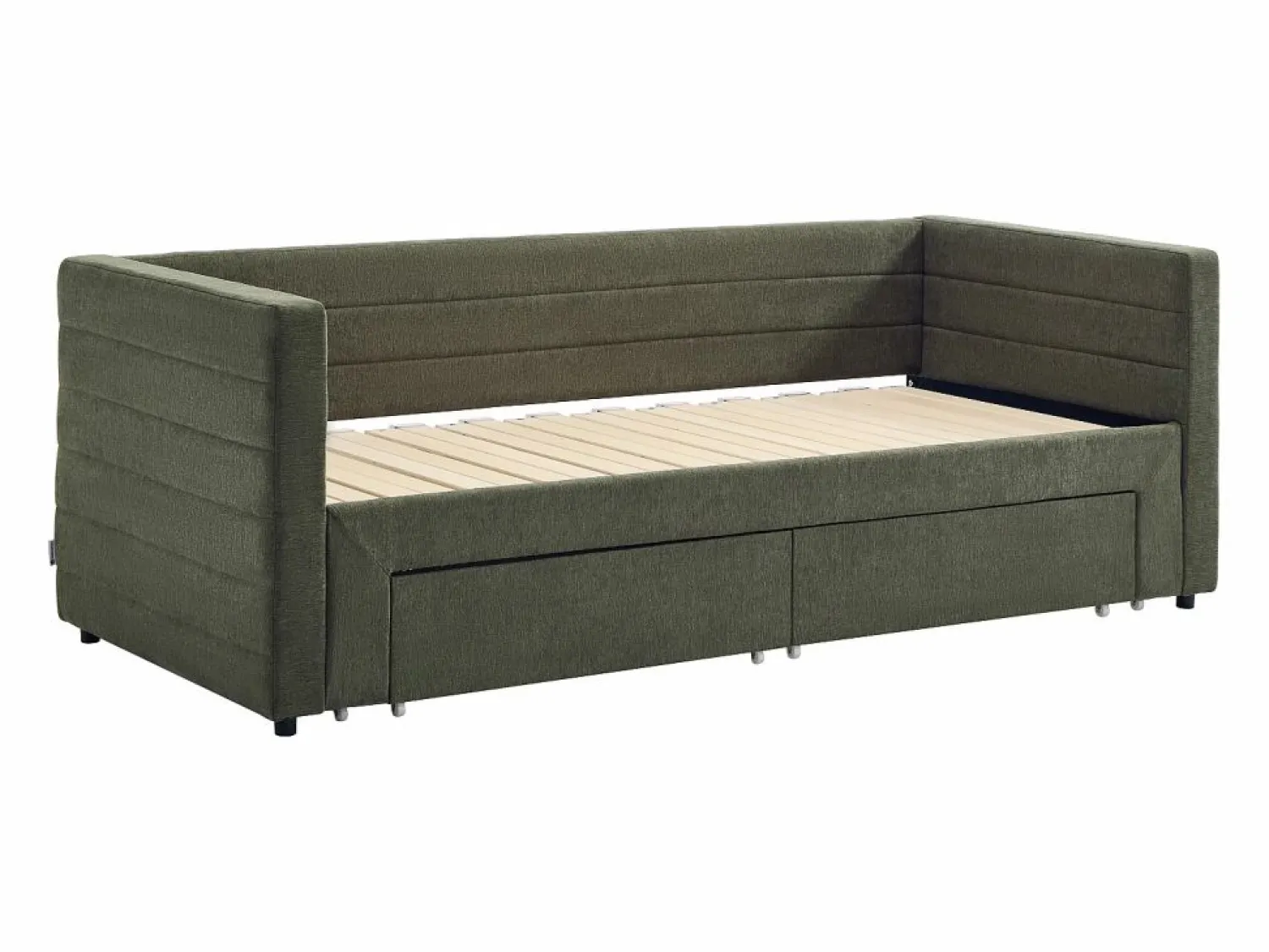 Hot Vente-unique Cama nido 2 x 80 x 200 cm con somier de lamas y cajones en tejido texturizado - CAMITY Verde