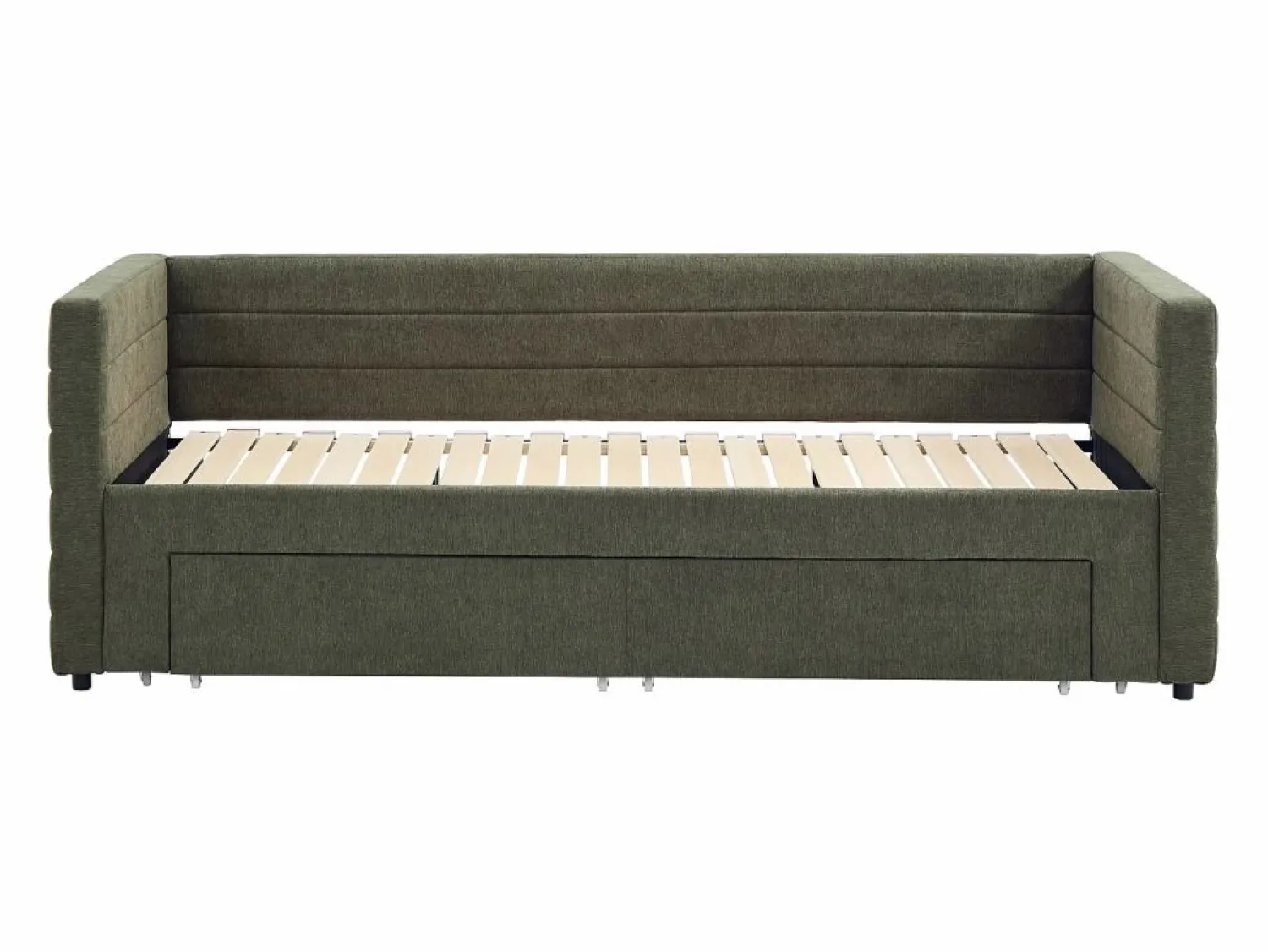 Hot Vente-unique Cama nido 2 x 80 x 200 cm con somier de lamas y cajones en tejido texturizado - CAMITY Verde