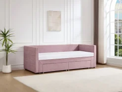 Discount Vente-unique Cama nido 2 x 80 x 200 cm con somier de lamas y cajones en tejido texturizado - CAMITY Rosa