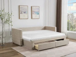 Clearance Vente-unique Cama nido 2 x 80 x 200 cm Con somier y cajones de tela texturizada - CAMITY Beige