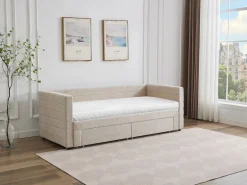 Clearance Vente-unique Cama nido 2 x 80 x 200 cm Con somier y cajones de tela texturizada - CAMITY Beige