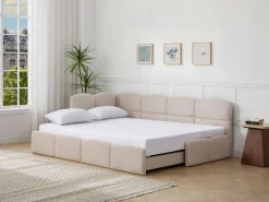 Best Vente-unique cama nido 2 x 80 x 200 cm con somier de lamas y tejido texturizado - PLURANIO Beige