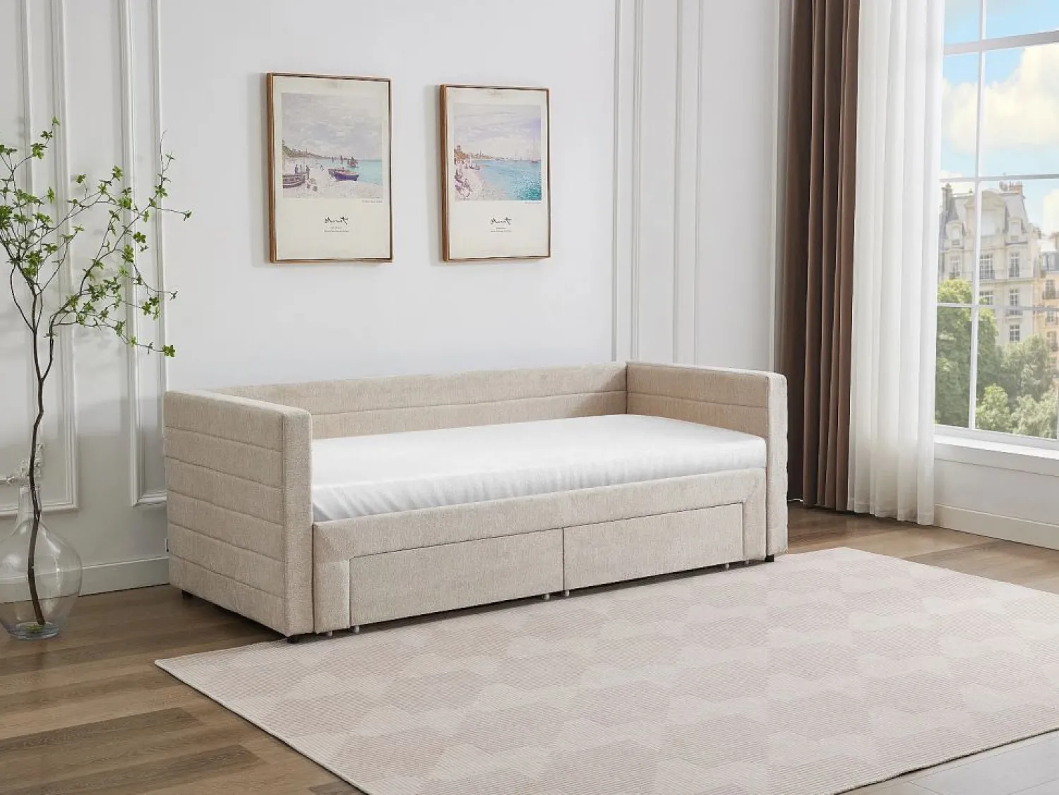 Vente-unique Cama nido 2 x 80 x 200 cm tela texturizada + colchón - CAMITY