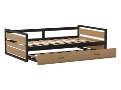 Outlet Vente-unique Cama nido 120 x 200 y 90 x 200 cm en MDF pino y metal natural y antracita - BOSTON Color natural claro