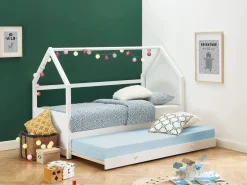 Vente-unique Cama nido cabaña 2 x 90 x 190 cm de madera de Pino con colchón - HURRA Blanco