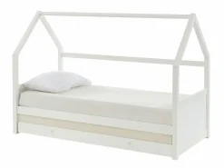 Vente-unique Cama nido cabaña 2 x 90 x 190 cm de madera de Pino con colchón - HURRA Blanco