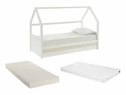 Vente-unique Cama nido cabaña 2 x 90 x 190 cm de madera de Pino con colchón - HURRA Blanco