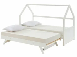 Vente-unique Cama nido cabaña 2 x 90 x 190 cm de madera de Pino con colchón - HURRA Blanco
