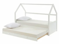 Vente-unique Cama nido cabaña 2 x 90 x 190 cm de madera de Pino con colchón - HURRA Blanco