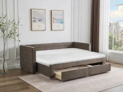 New Vente-unique Cama nido CAMITY 2 x 80 x 200 cm con somier de láminas y cajones en tejido texturizado color Topo