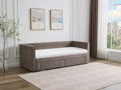 New Vente-unique Cama nido CAMITY 2 x 80 x 200 cm con somier de láminas y cajones en tejido texturizado color Topo