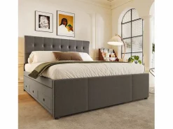 Outlet Cama nido con 3 cajones - 140 x 200 cm + 90 x 190 cm - tejido de lino - cabecero ajustable - color Cama Diván