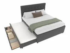 Outlet Cama nido con 3 cajones - 140 x 200 cm + 90 x 190 cm - tejido de lino - cabecero ajustable - color Cama Diván