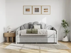 Hot Vente-unique Cama nido con forma de concha 2 x 90 x 190 cm terciopelo + colchón - ELUSIA Gris claro