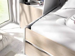 Online Cama nido con puente y compartimentos 90 x 190 cm roble y blanco con colchón SELENA Cama Nido