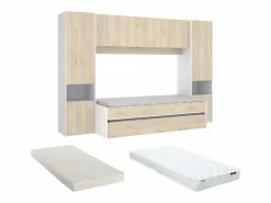 Online Cama nido con puente y compartimentos 90 x 190 cm roble y blanco con colchón SELENA Cama Nido