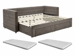 Sale Vente-unique Cama nido de 2 x 80 x 200 cm en tejido texturizado gris + colchón - CAMITY Topo