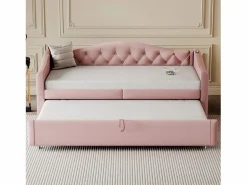 Sale ModernLuxe Cama nido de lino 90x200 cm y 90x190 cm - con puerto USB y somier - Rosa