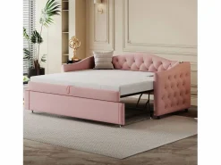 Sale ModernLuxe Cama nido de lino 90x200 cm y 90x190 cm - con puerto USB y somier - Rosa