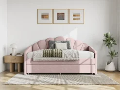Vente-unique Cama nido en forma de concha 2 x 90 x 190 cm en terciopelo - ELUSIA Rosa