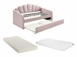 Vente-unique Cama nido en forma de concha 2 x 90 x 190 cm en terciopelo con colchón - ELUSIA
